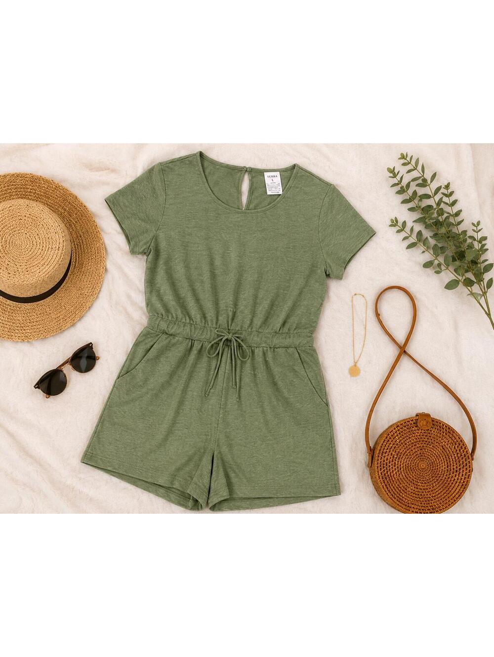 Serra Women’s Olive Green Romper – Size Large  Soft Knit Casual One-Piece